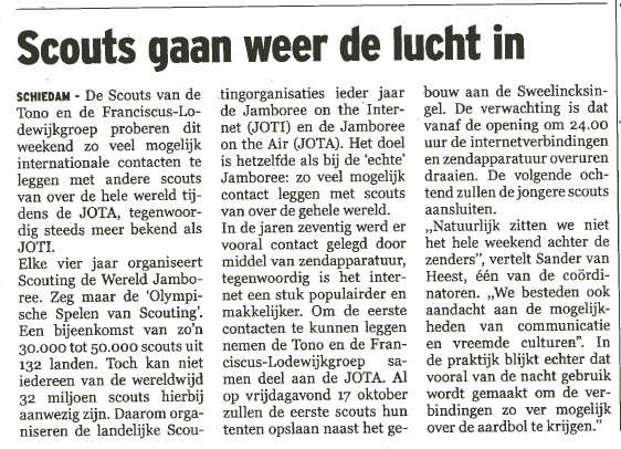  Op 15 oktober 2008 plaatste Maasstad Weekbladen, editie Schiedam het volgende artikel op pagina 9