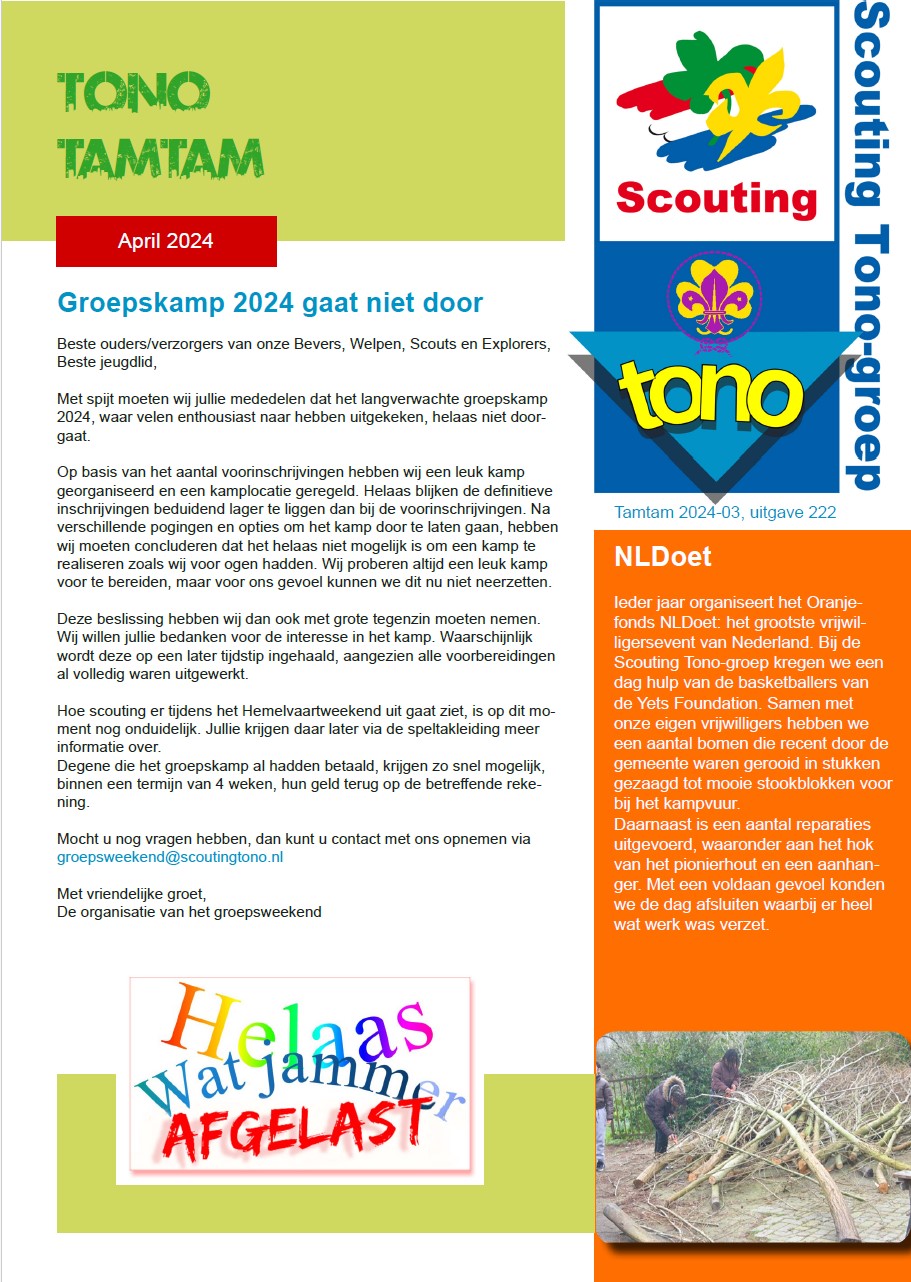De Tono Tamtam van april 2024 van de Scouting Tono-groep Schiedam
