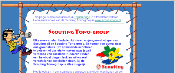 De oude website van de Scouting Tono-groep