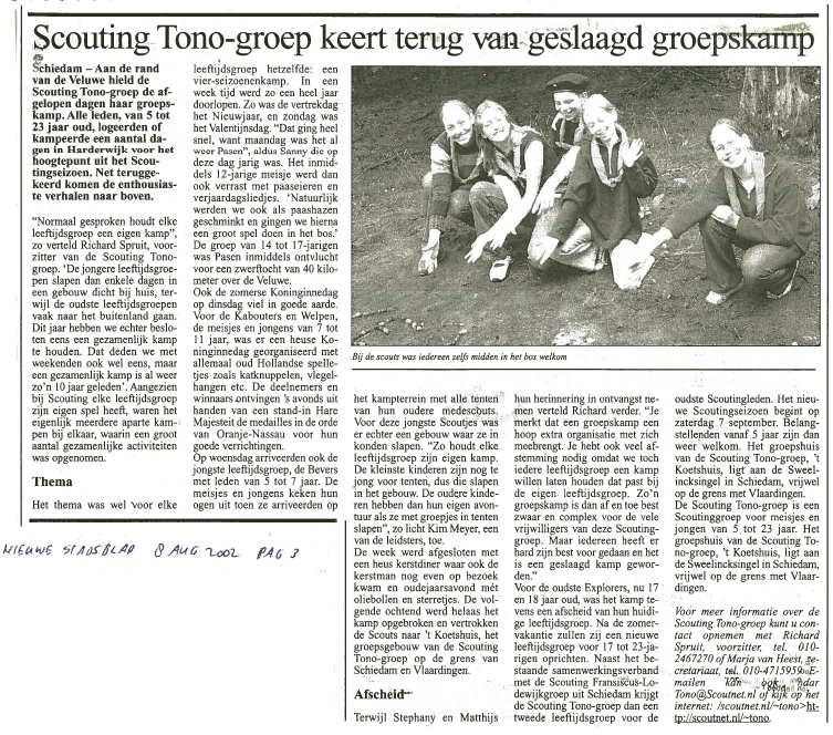 Pagina 3 van het Nieuwe Stadsblad van 8 augustus 2002. Foto: Richard Spruit (Dolfijn)