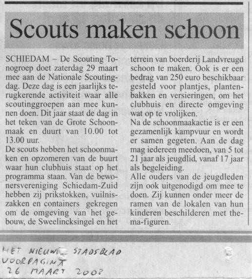 Voorpagina van het Schiedams Nieuwsblad van 26 februari 2003