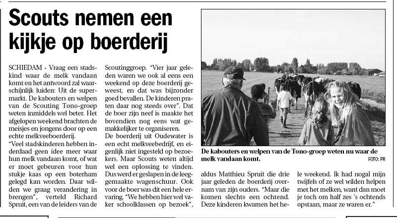 Op 31 oktober 2007 plaatste Het Schiedams Niewsblad het volgende artikel op pagina 8