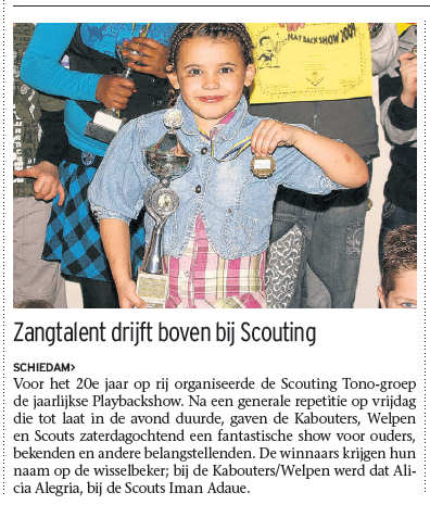 Het artikel op pagina 3 van de Maasstad Weekbladen, editie Schiedam