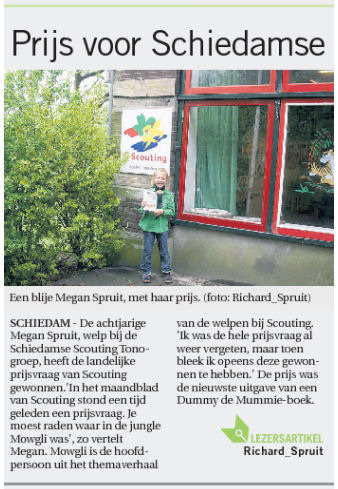 In de Dichtbij Waterweg van woensdag 12 juni 2013 wist de krant op pagina 3 het verhaal op te tekenen uit de mond van Megan Spruit