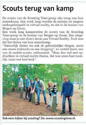 In het Nieuwe Stadsblad van 17 augustus 2016 vertellen de scouts over hun geslaagde zomerkamp. Foto: Nathalie Doek