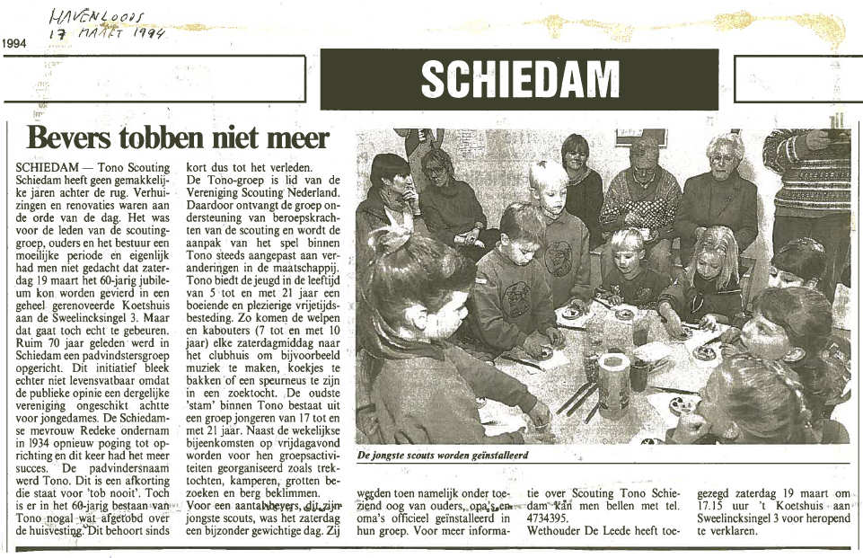  de Havenloods, editie Schiedam, plaatste het onderstaande artikel op 17 maart 1994 op pagina 3