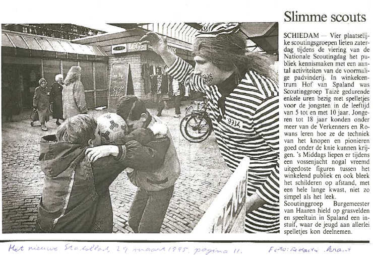 Op pagina 11 plaatste het Schiedams Nieuwsblad bovenstaand artikel in hun editie van 29 maart 1995