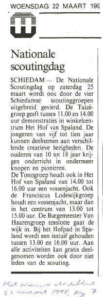 Het Schiedams Nieuwsblad plaatste op 22 maart 1995 dit artikel op pagina 7