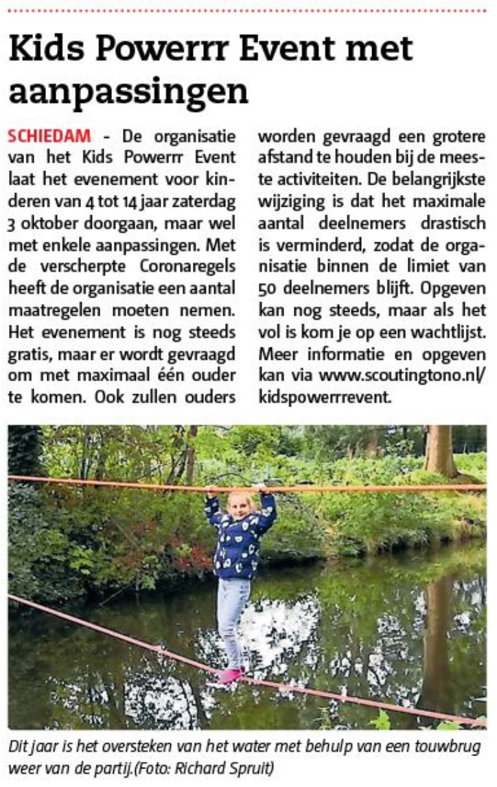 Op de voorpagina van het Nieuwe Stadsblad: de wijzigingen bij het Kids Powerrr Event