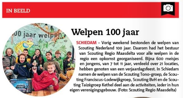 Het 100-jarige jubileum van de welpen in het Nieuwe Stadsblad Schiedam