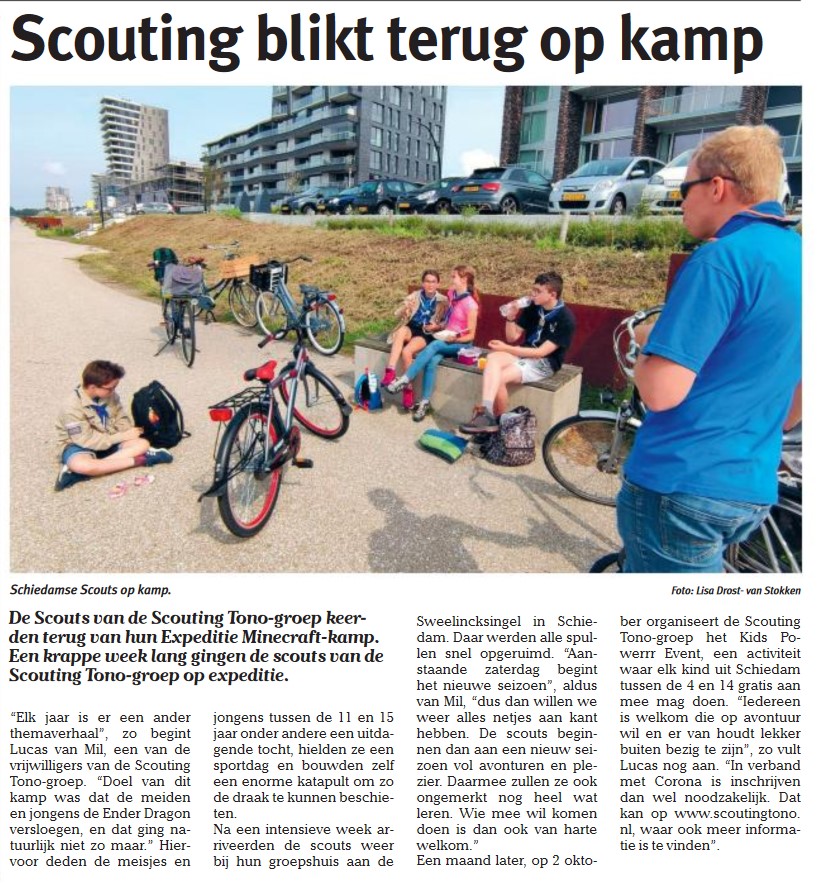 Een rustmomentje tijdens het kamp van de scouts op pagina 13 van het Nieuwe Stadsblad van 8 september 2021