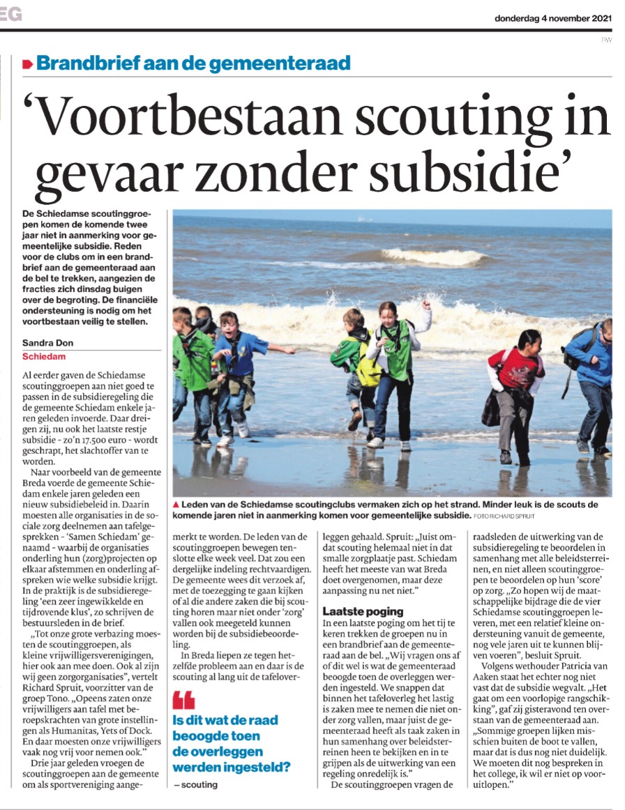Het Algemeen Dagblad/Rotterdams Dagblad plaatste in de krant van 4 november een groot artikel over de voorgenomen beëindiging van de subsidie.