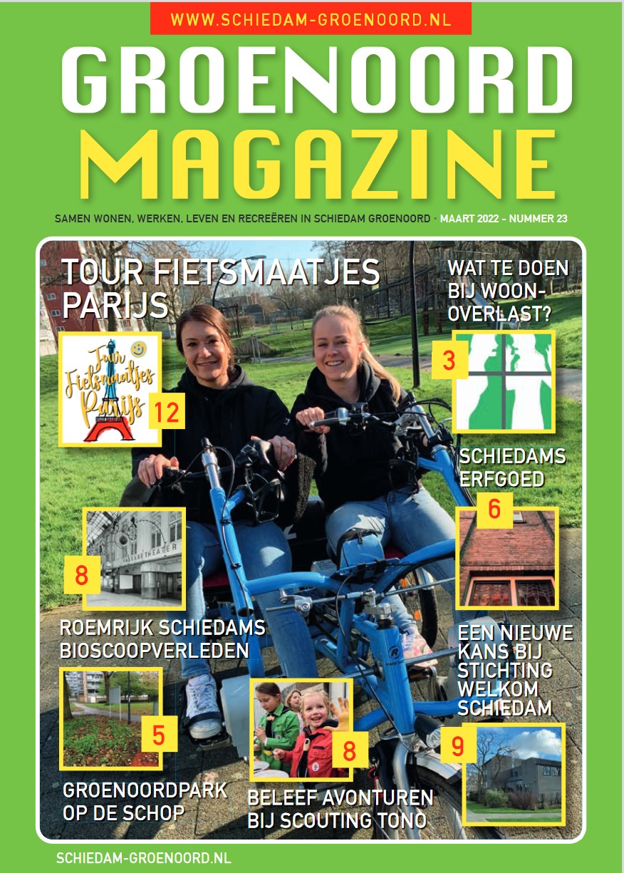 Op pagina 8 van het Groenoord Magazine van maart 2022 publiceert het magazine een paginagroot verhaal over de Scouting Tono-groep Schiedam