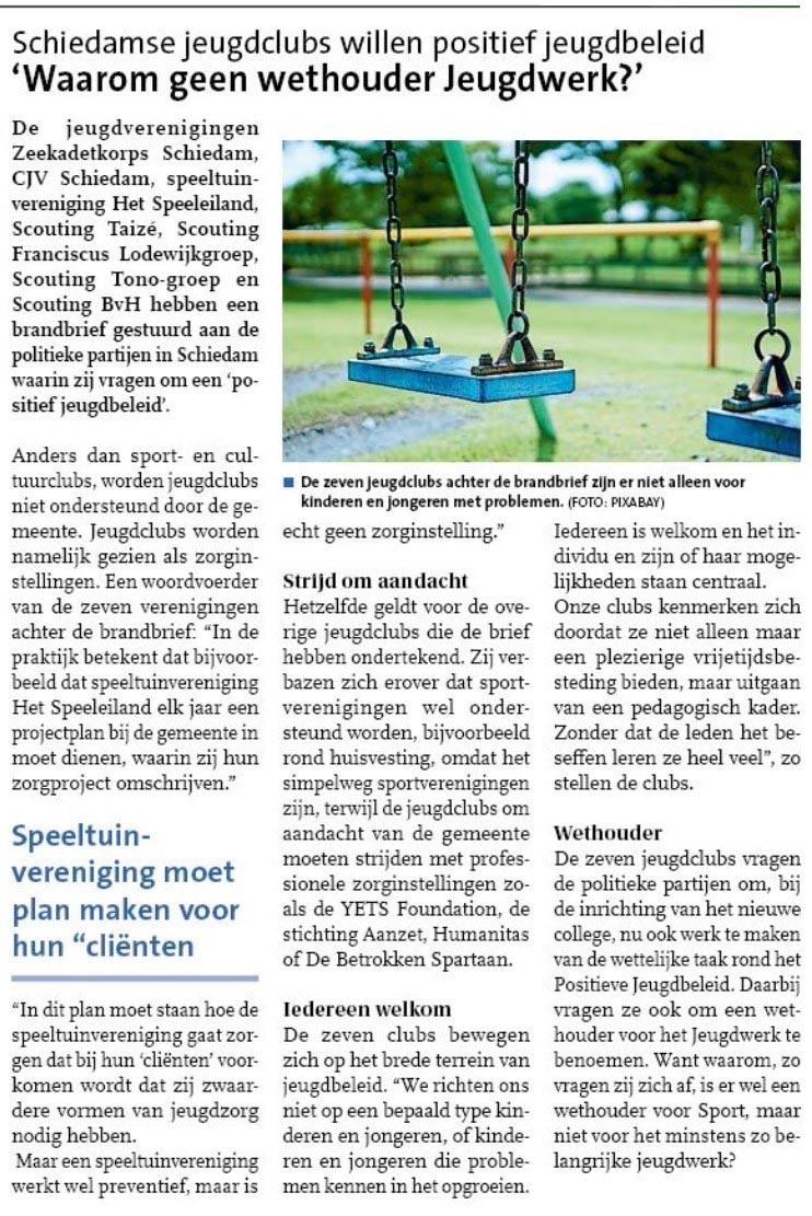 Op pagina 7 van het Nieuwe Stadsblad de belangrijkste arguementen uit de brandbrief van de jeugdclubs aan de leden van de gemeenteraad