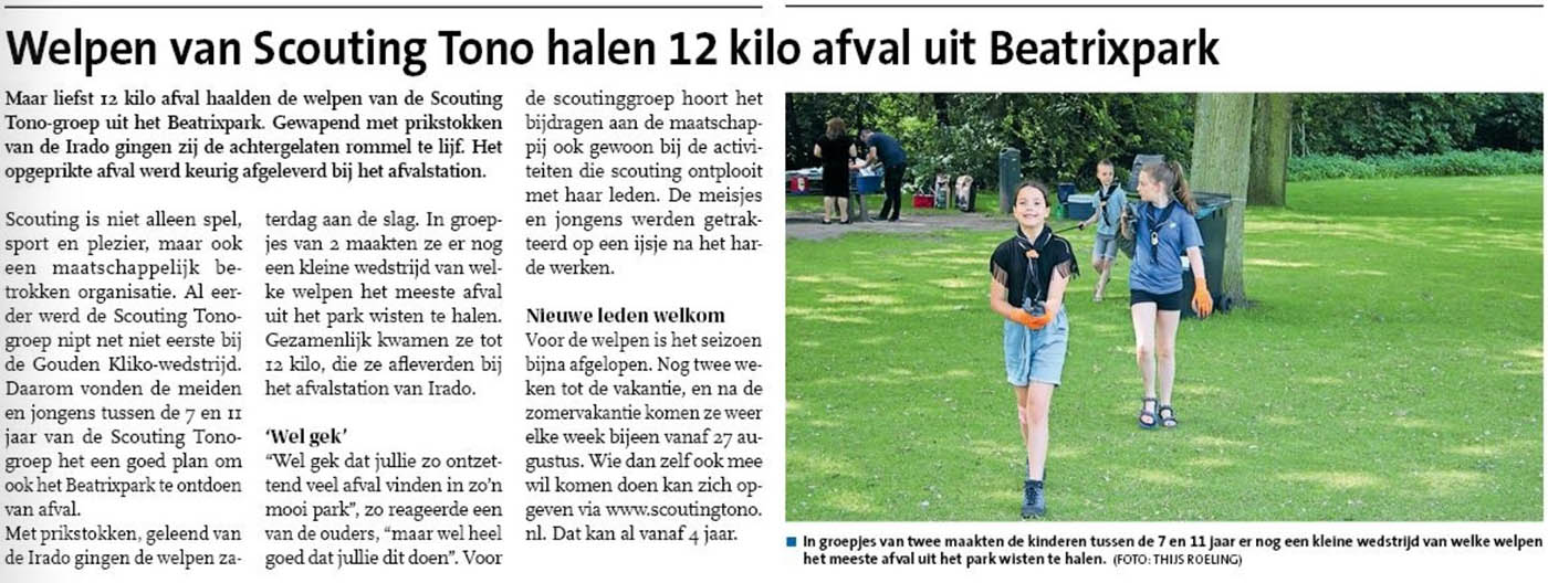Op pagina 19 van Het Nieuwe Stadsblad van 22 juni 2022 vertelt de krant het verhaal over de maatschappelijke actie van de welpen
