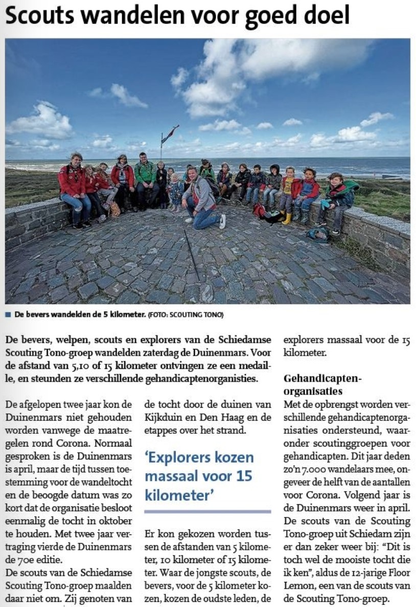 Op pagina 17 van het Nieuwe Stadsblad een verslag van het wandelen van de Duinenmars