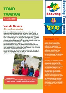 De Tono Tamtam van november 2021, met nieuws uit de speltakken en het voornemen van de gemeente Schiedam om de subsidie aan scouting te schrappen.